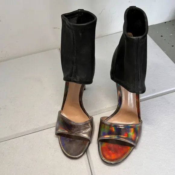 Gianvito Rossi Leather & Iridescent Heel Sandals Sz 8 Black Luxe Stiletto - Picture 10 of 16